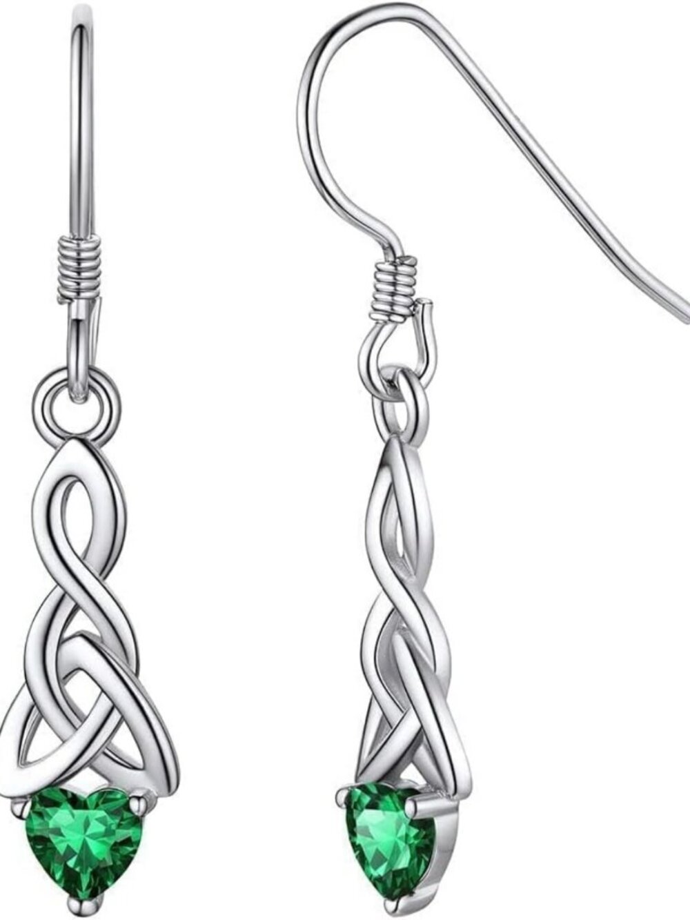 Sparkling Heart Birthstone Dangle Hook Earrings - 925 Sterling Silver Celtic